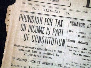 16th Amendment Ratified - Newspaper Headline