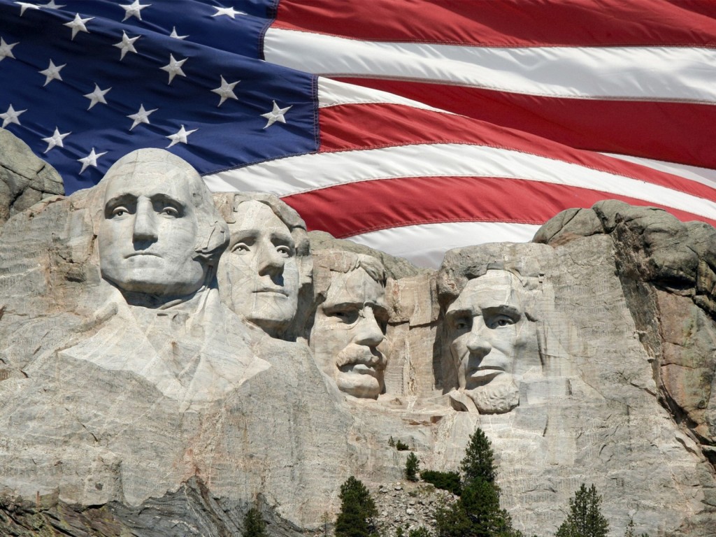 Mount Rushmore with American Flag Background