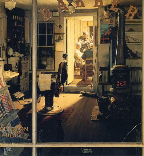 Norman Rockwell's "Shuffleton's Barbershop" (April 29, 1950) © SEPS