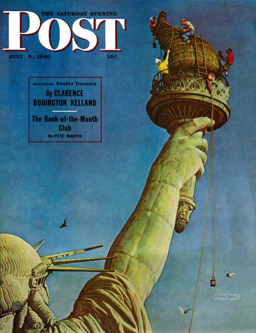 Norman Rockwell's "Working On The Statue Of Liberty" (July 6, 1946) © SEPS