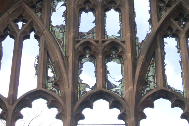 broken windows glass fragements Coventry Cathedral