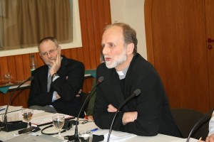 Fr. Borys Gudziak (right), rector of the Ukrainian Catholic University in Lviv, Father Marko Tomashek (left) Director of Projects – ACN International.